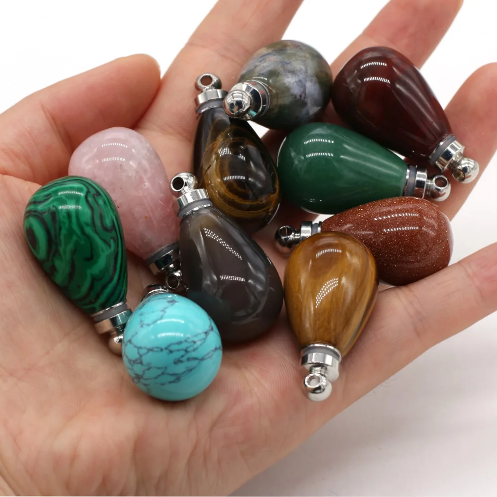 

Natural Stone Perfume Bottle Pendant Round Drop Shaped Semi-precious Exquisite Charms For Jewelry Making DIY Necklace Accessory