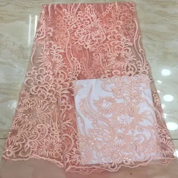 

Most popular French net lace fabric 5 yards new design African lace fabric with sequins for party dress Wo371
