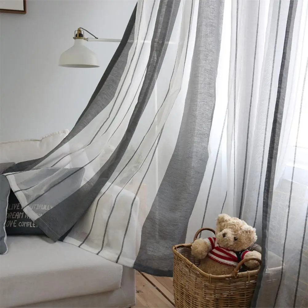 

100*250cm Nordic Style Simple Modern Curtains for Living Room Shade Imitation Linen Curtain for Bedroom Striped Curtains Fabric