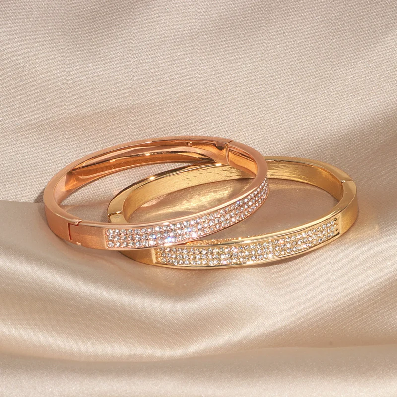Bangle Bracelet Crystal Bracelets Crystal Cuff Bangles Bracelets For Women Gold Color Simple Femal Opening Bangles Wedding Jewelry Accessories