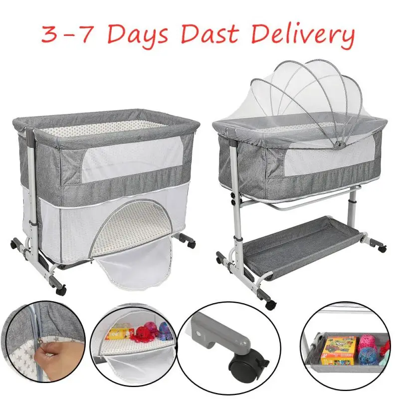 Cuna plegable multifunción de 2 capas para bebé, juego para dormir, cama para bebé con rueda, mosquitera, almacenamiento, HWC