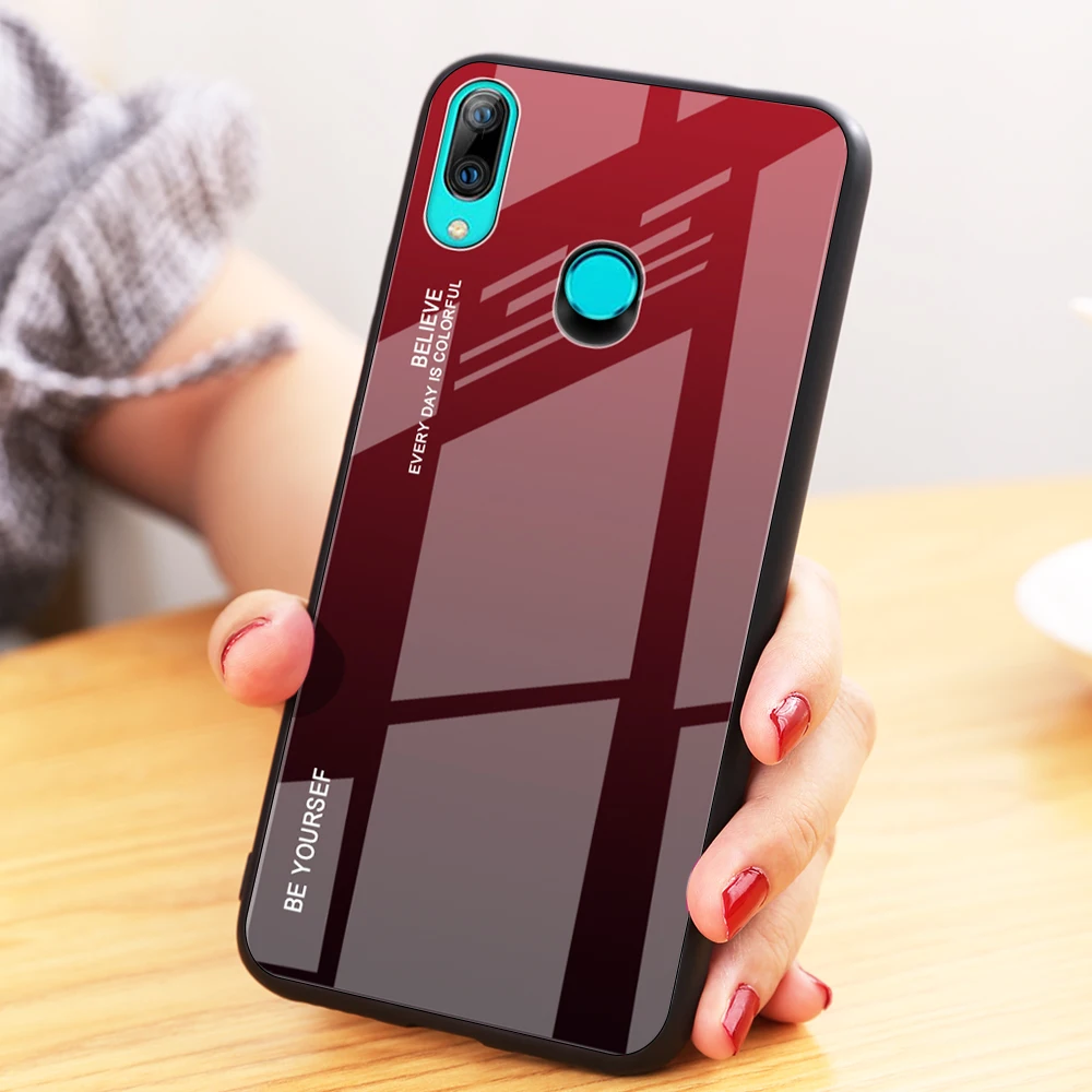 Для huawei P Smart чехол стеклянная крышка на huawei PSmart Z Plus+ чехол силиконовый мягкий бампер градиентное стекло Защита 360 °