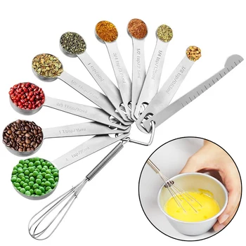

11pcs Stainless Steel Measuring Spoon Set Levelers Whisk Cooking Baking Tools Kitchen Supplies P7Ding