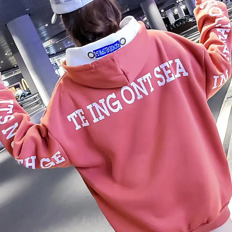  ZuoLunOuBa Autumn winter fashion ladies fleece letter print sweatshirt pink long-sleeved warm pullo