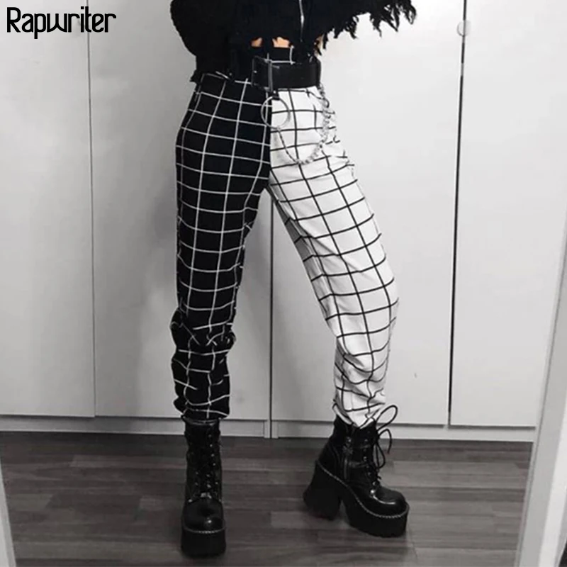 Rapwriter Gothic Black White Checkerboard Print Sweatpants Women 2020 Stretch High Waist Loose Streetwear harajuku Jogger Pants Rapwriter Gothic Black White Checkerboard Print Sweatpants Women 2020 Stretch High Waist Loose Streetwear harajuku Jogger Pants