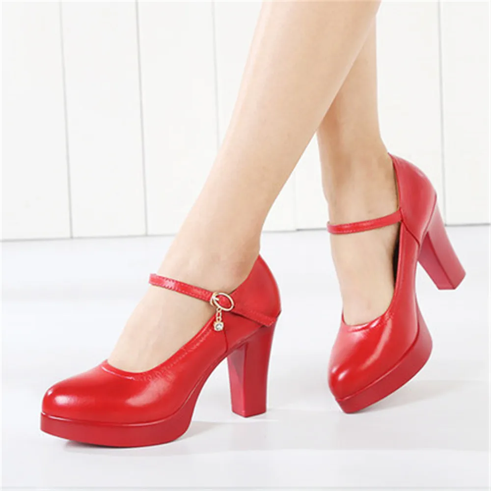 

Женские туфли-лодочки на платформе, красные, черные или белые повседневные туфли на толстом каблуке 8 см, весна-осень 2024