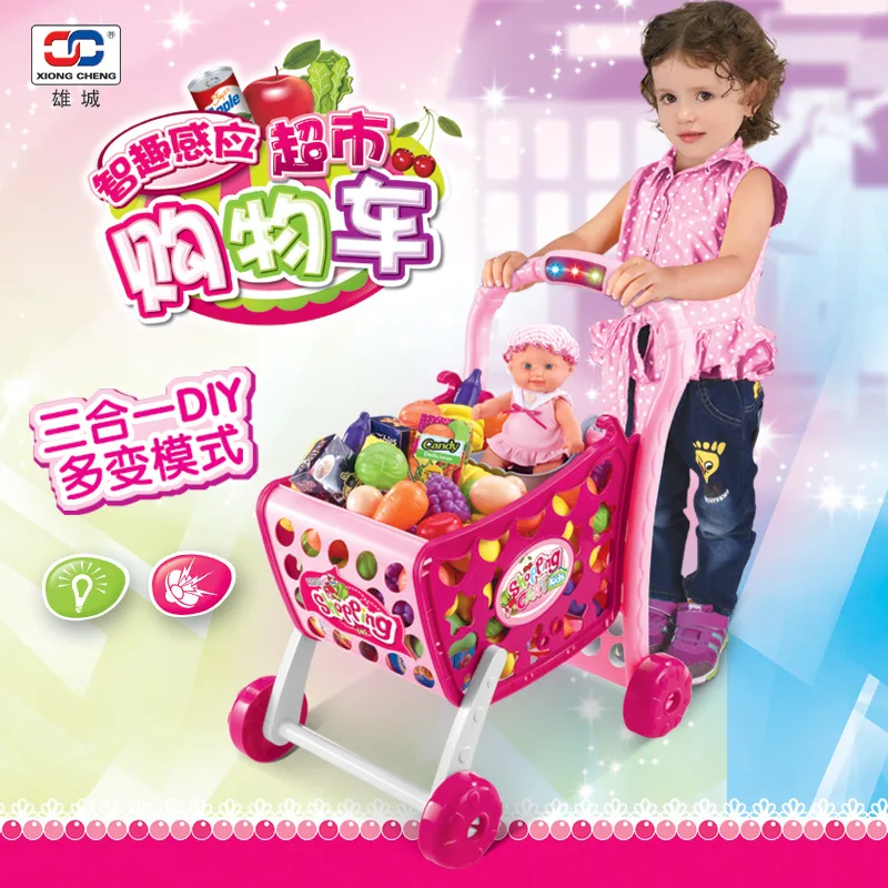 

Xiong cheng Intellectual Interest Sensing Supermarket Trolley Model Supermarket Stroller Baby Trolley Toy