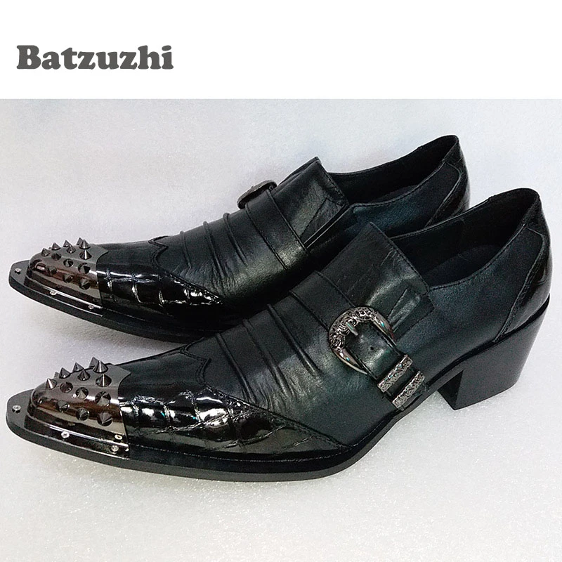 contar hasta Guardería A tiempo Batzuzhi zapatos de vestir con punta de hierro para hombre, calzado de  cuero negro, con hebilla, para negocios, para fiesta, 46|Zapatos formales|  - AliExpress