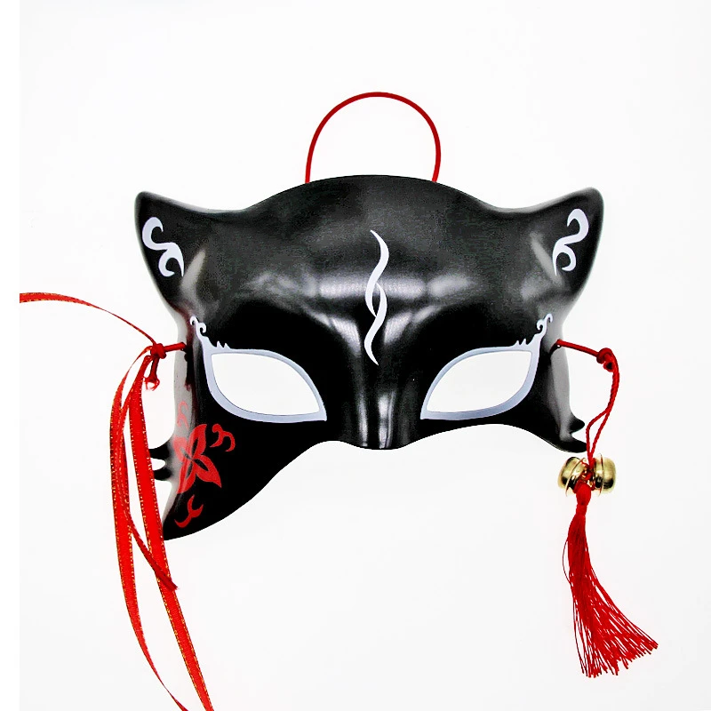 promoción FALSO Valiente Máscaras de zorro Anime, máscaras japonesas Kabuki Kitsune con campanas,  máscaras de gato con borla, máscaras de Halloween, escenario, espectáculo,  accesorios de fiesta|Accesorios de disfraces| - AliExpress