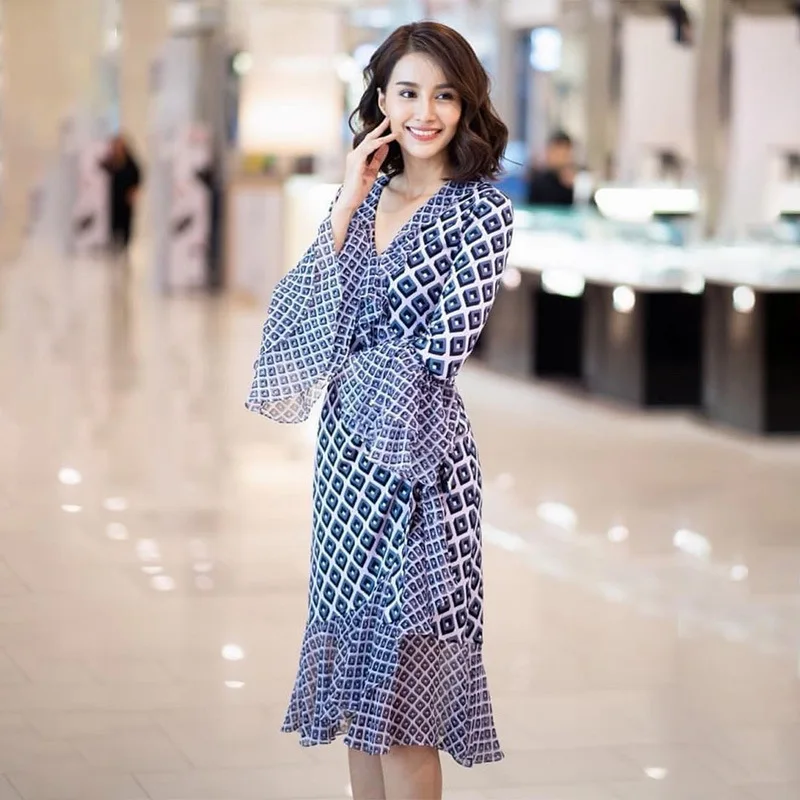 

Summer new A-line high waist romantic French style ladies long skirt retro elegant literary ruffled temperament girls dress