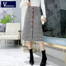 Vangull женские юбки в черно-белую клетку, однобортные, Осень-зима, новые юбки на молнии с высокой талией, юбки размера плюс, прямые юбки