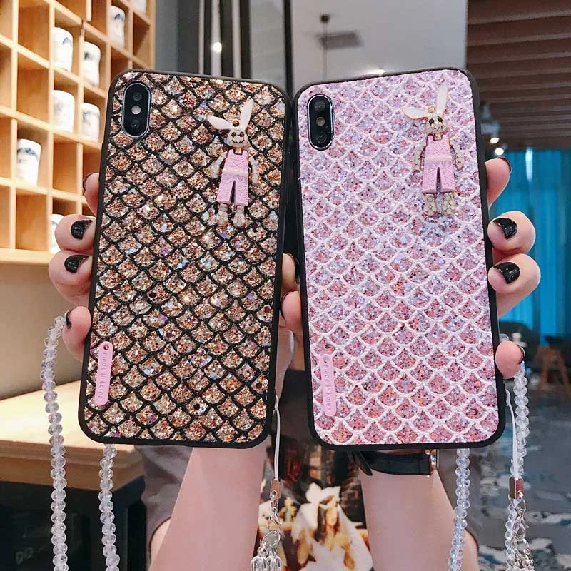 Чехол с розовым кроликом на шею для iPhone 11 Pro Max Xs Max Xr X 7 6 8 6s Plus, защитный чехол для мобильного телефона