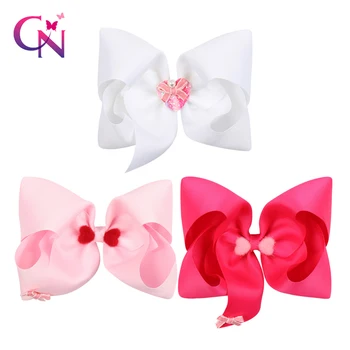 

CN 6 Pcs/lot 7 "Large Valentine Hair Bows For Girls Kids Cute Pompom Heart Bowknot Hair Clips Valentine Gift Hair Accessories