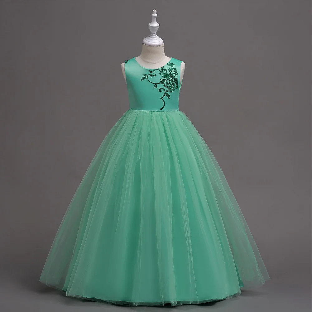 Длинное розовое и белое праздничное платье принцессы без рукавов для девочек-подростков Модные свадебные платья с цветочной вышивкой детская одежда