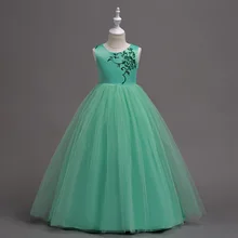 Длинное розовое и белое праздничное платье принцессы без рукавов для девочек-подростков Модные свадебные платья с цветочной вышивкой детская одежда