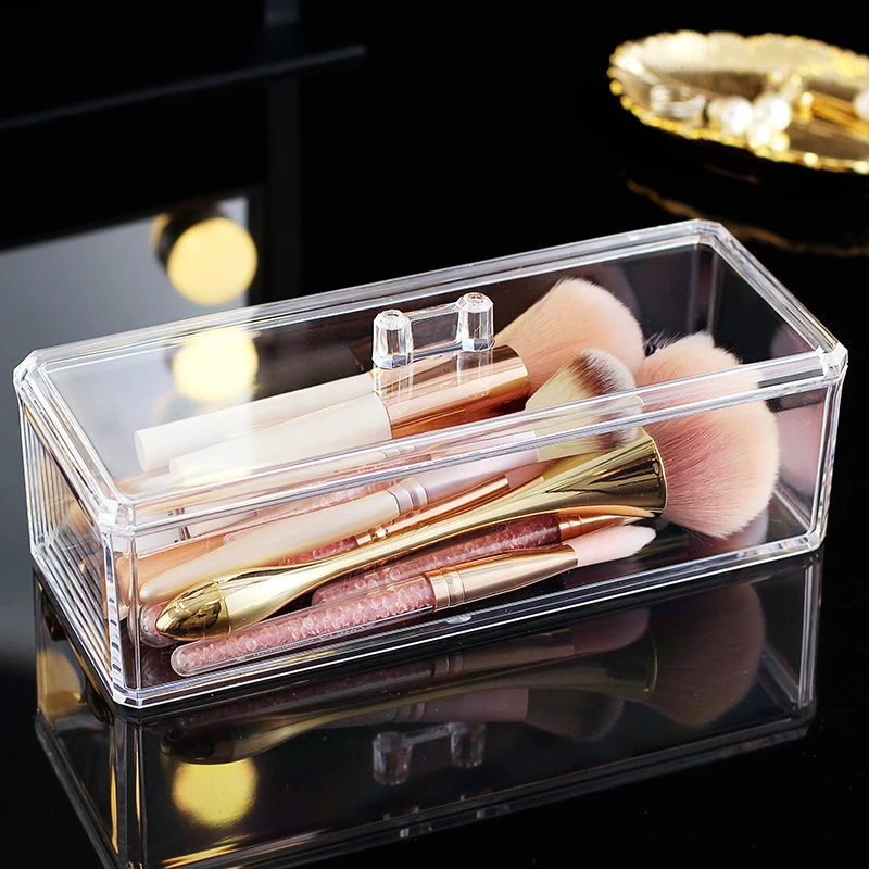 

Transparent Rectangle Home Clear Lipstick Make Up Brush Display Cosmetic Makeup Cotton Swab Acrylic Box Storage Organizer