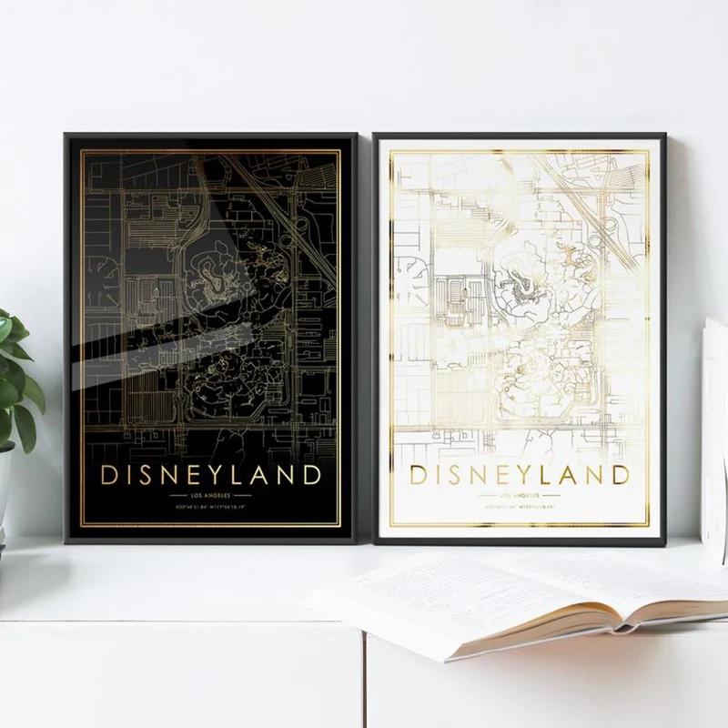 DISNEYLAND Los Angeles city принт с картой настоящая Золотая фольга в Калифорнийском стиле
