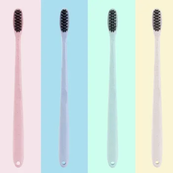 

4pcs/set Toothbrush Adult Pollution-free Bamboo Charcoal Toothbrushes Eco-friendly Wheat Straw Slim Tip Toothbrush