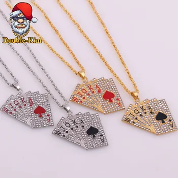 

Playing Cards Zircon Pendant Necklace Men Hip-Hop RAP Street Culture Titanium Stainless Steel Necklace Men Fashion Jewelry Gift