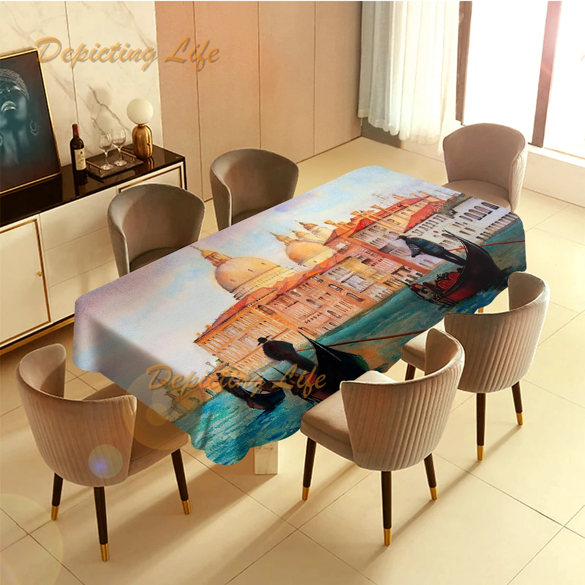 

Painting of Venice Serene Cityscape Antique Gondolas Table Cover for Kitchen Dining Party Home Decor Indoor outdoor Tablecloths