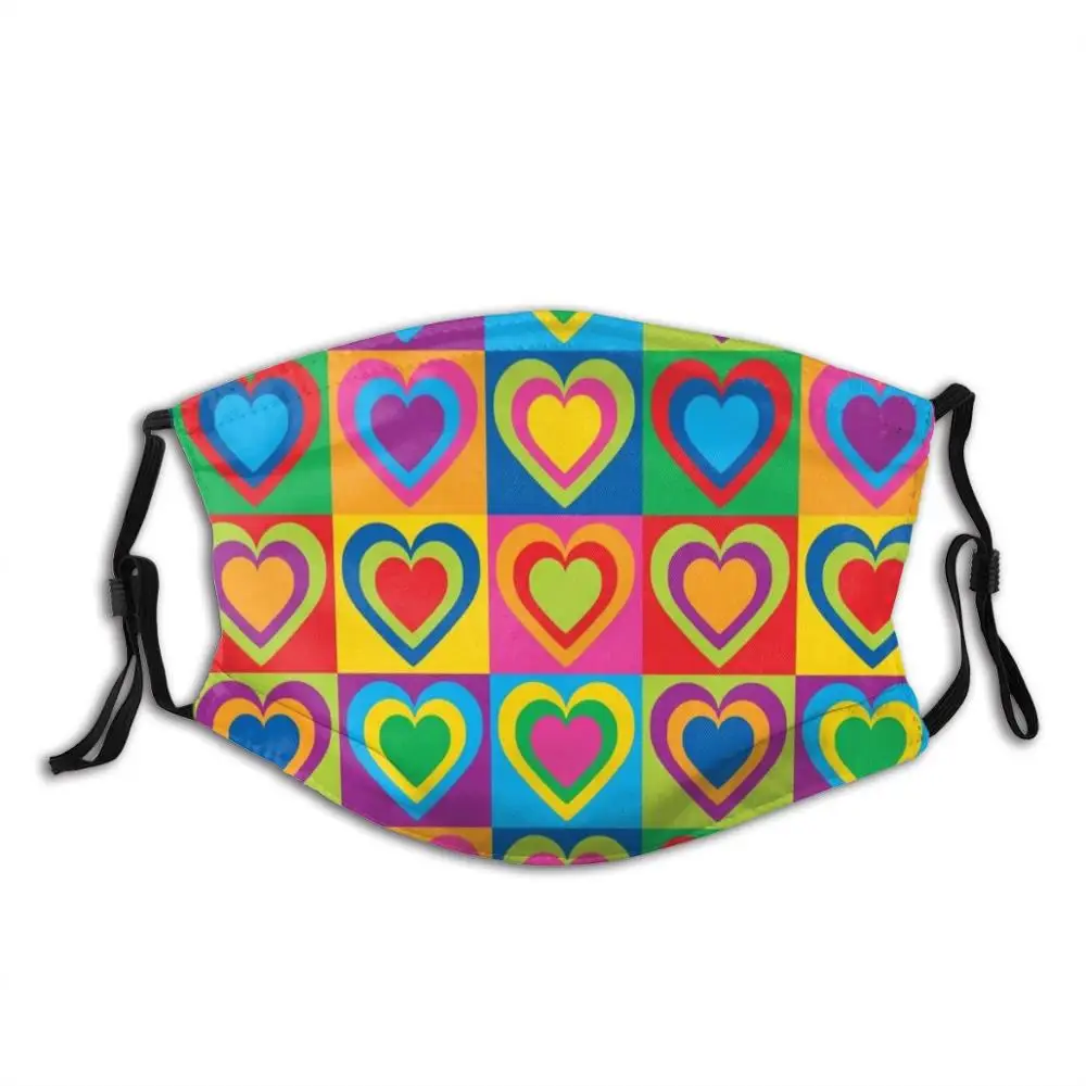 

Pop Art Hearts Funny Cool Cloth Mask Heart Hearts Love Pop Art Background Checkered Checks Youthful Youth Culture Graphic