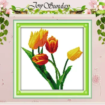 

Free Ship Handmade 11CT 14CT Tulip Flower Painting Counted Cross Stitch Chinese Cross Stitch Sets Embroidery Kits Needlework