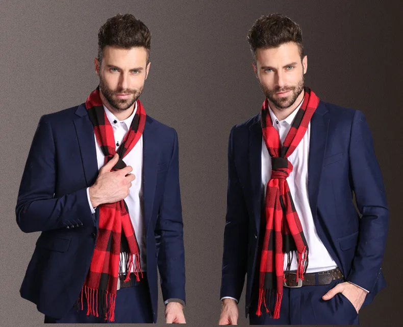 Warm Winter Men Scarf New Soft Cotton Scarves double-sided plaid scarf Business Shawl Neck Wrap Long scarves 35*160cm