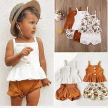 

Kid Girl Summer Clothes Set Sleeveless Floral Print Tank Top+Shorts infant toddler outfit 2021 newborn girl cotton children 2pcs
