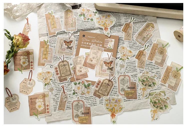 30pcs/1lot kawaii Stationery Sticker Vintage Flower affair Diary Planner junk journal Decorative Scrapbooking DIY Craft Sticker