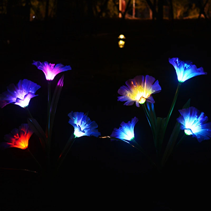 Decoração da Flor Lâmpada do Gramado Solar ao ar Livre à Prova Lâmpadas Solares Cabeça Chifre Flor Led Colorido Dwaterproof Água Jardim Decoração Luzes Gramado 4 7 Cheap Lâmpadas solares