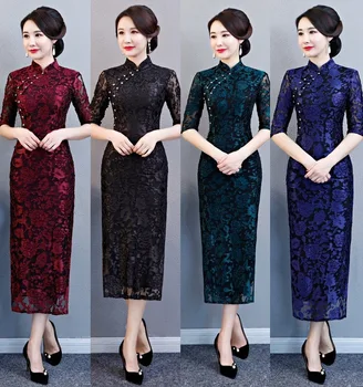 

Fashion Velour Print Floral Handmade Button Silm Qipao Chinese Traditional Women Dress Vintage Lady Sexy Cheongsam Size M-4XL