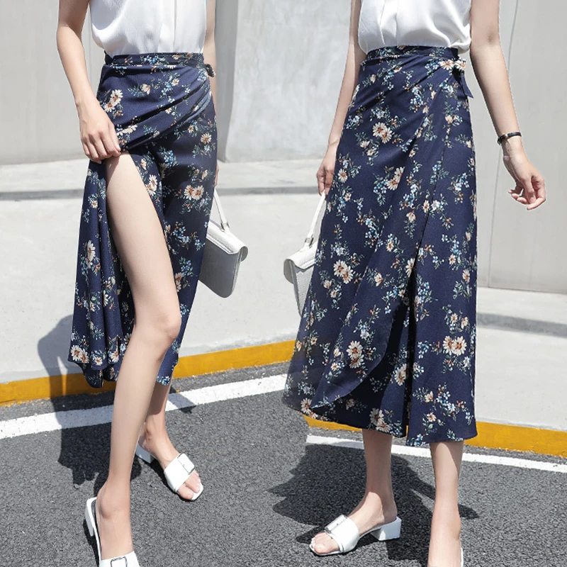 Летние шифоновые длинные юбки с цветочным принтом богемные повседневные пляжные