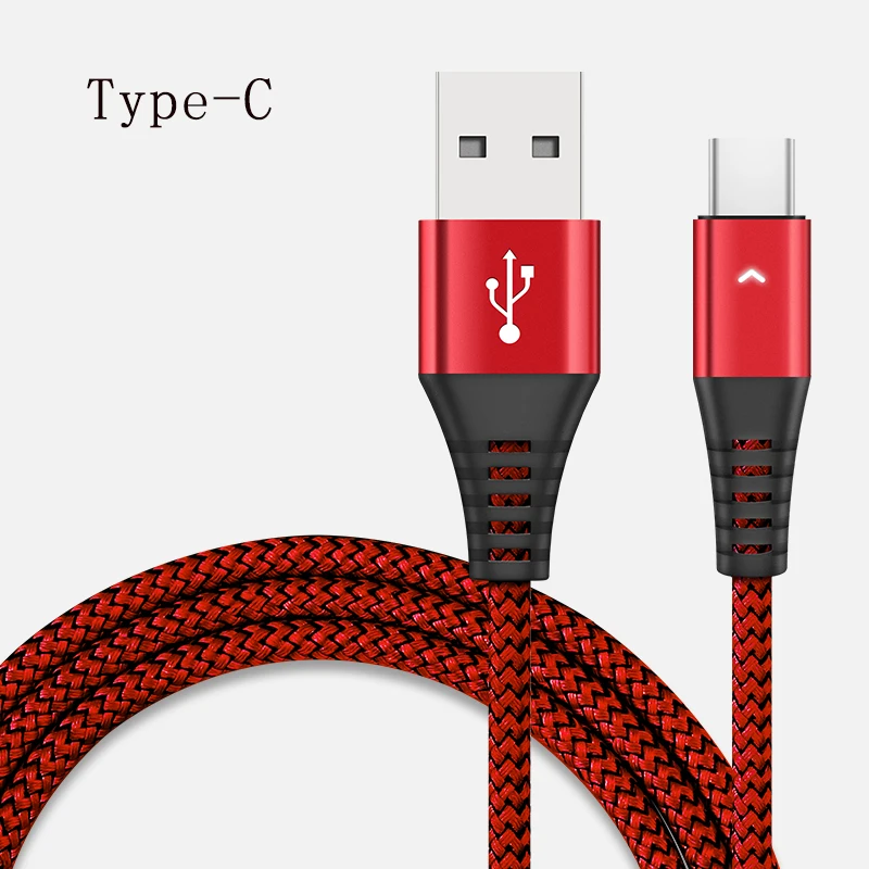 USB кабель 2.4A нейлон Быстрая зарядка USB кабель для передачи данных для samsung Xiaomi LG планшет Android мобильный телефон usb зарядный шнур - Цвет: Red for Type C
