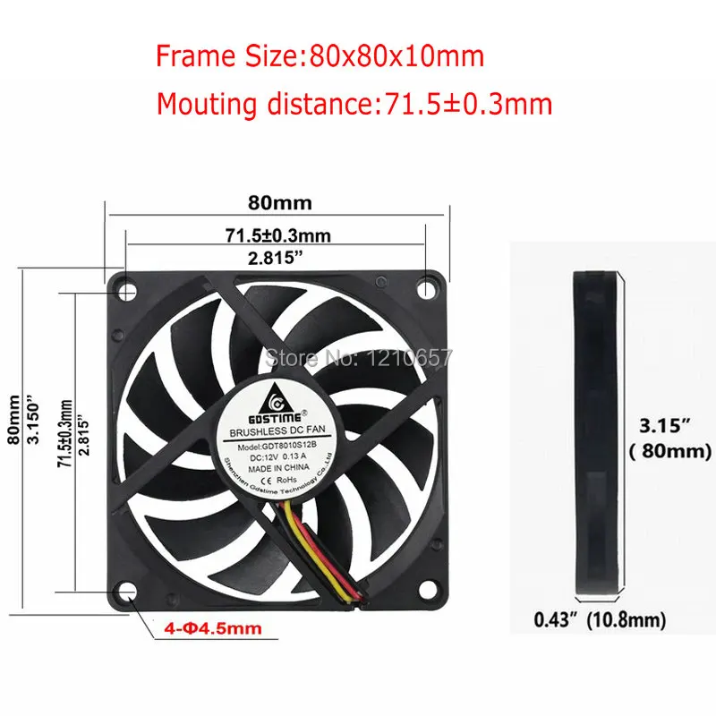 2 шт. Gdstime 3Pin 8 см 80x10 мм 80 мм x 80 мм x 10 мм DC 12 В Бесщеточный Охлаждающий кулер вентилятор процессора