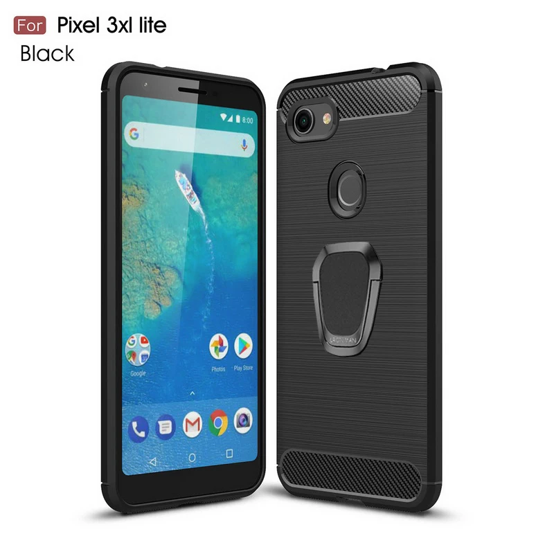 Черный Для Google Pixel 3 3A XL чехол Роскошный Матовый чехол из углеродного волокна чехол для телефона для Google Pixel 4 XL Магнитный чехол-держатель с кольцом чехол - Цвет: Черный