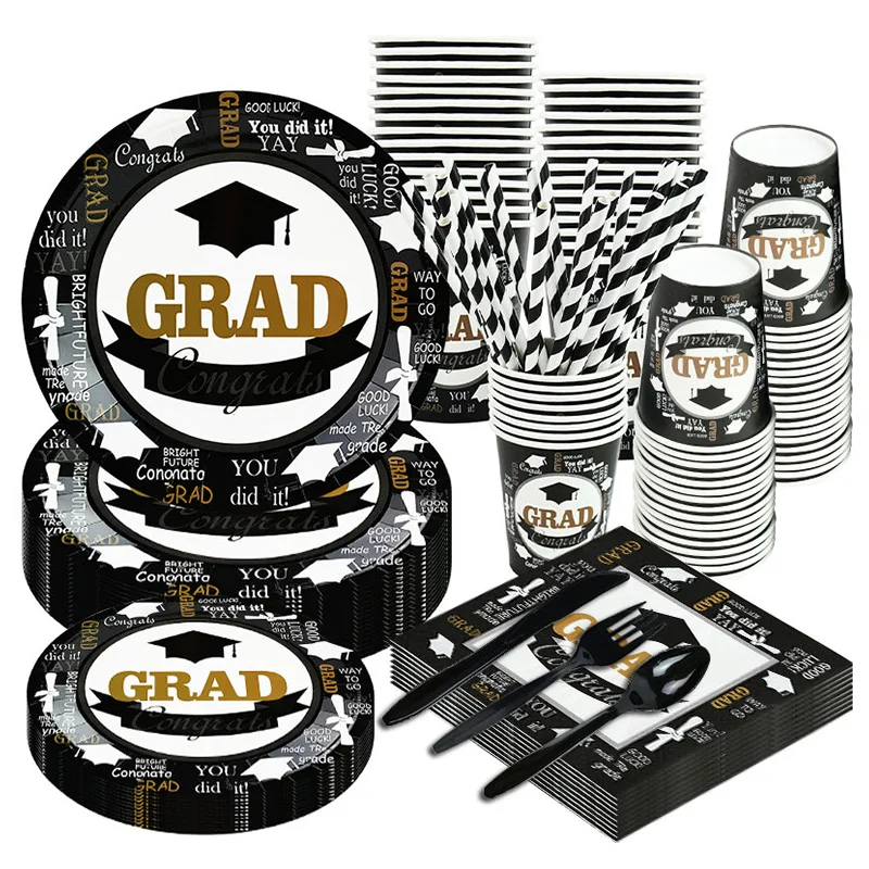 1Set Graduation Balloons Disposable Tableware 2021 Graduation Party Decorations Congrats Grad Paper Garland Banner Class of 2021