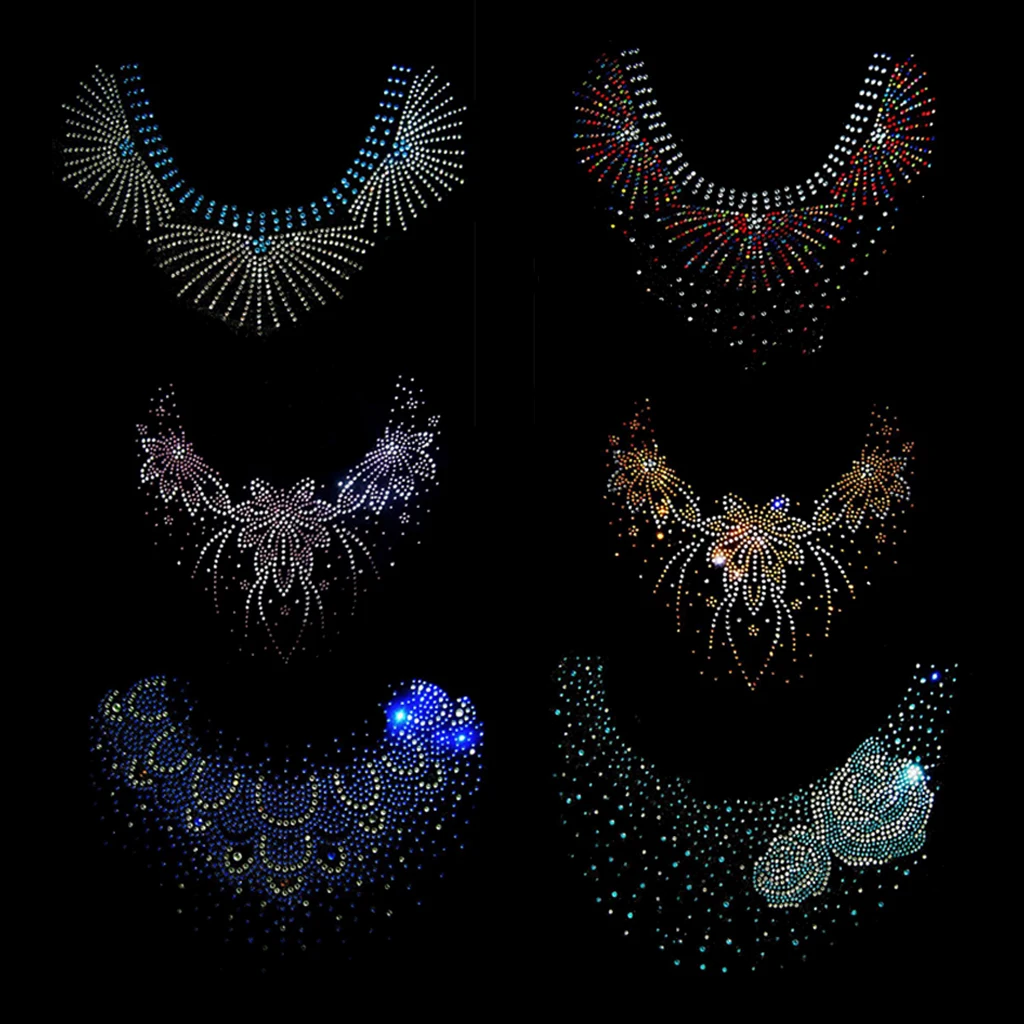 Floral Crystal Rhinestone Hotfix Transfer Iron On Heat Press Motif Appliques Collar Trim DIY