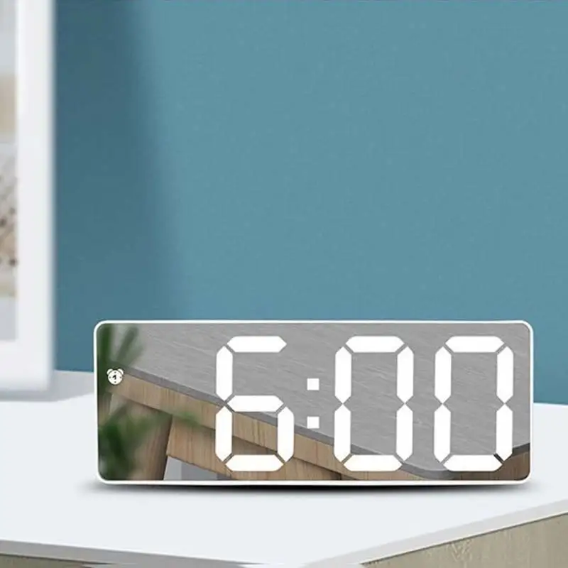 Large Digital Desk Clock LED Mirror Screen Alarm Voice Control Snooze Electronic Watch Table Decor | Дом и сад