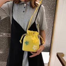 Женская модная сумка для девочек, повседневный Маленький Карманный Кошелек с цветочным рисунком, универсальная сумка из парусины на шнурке