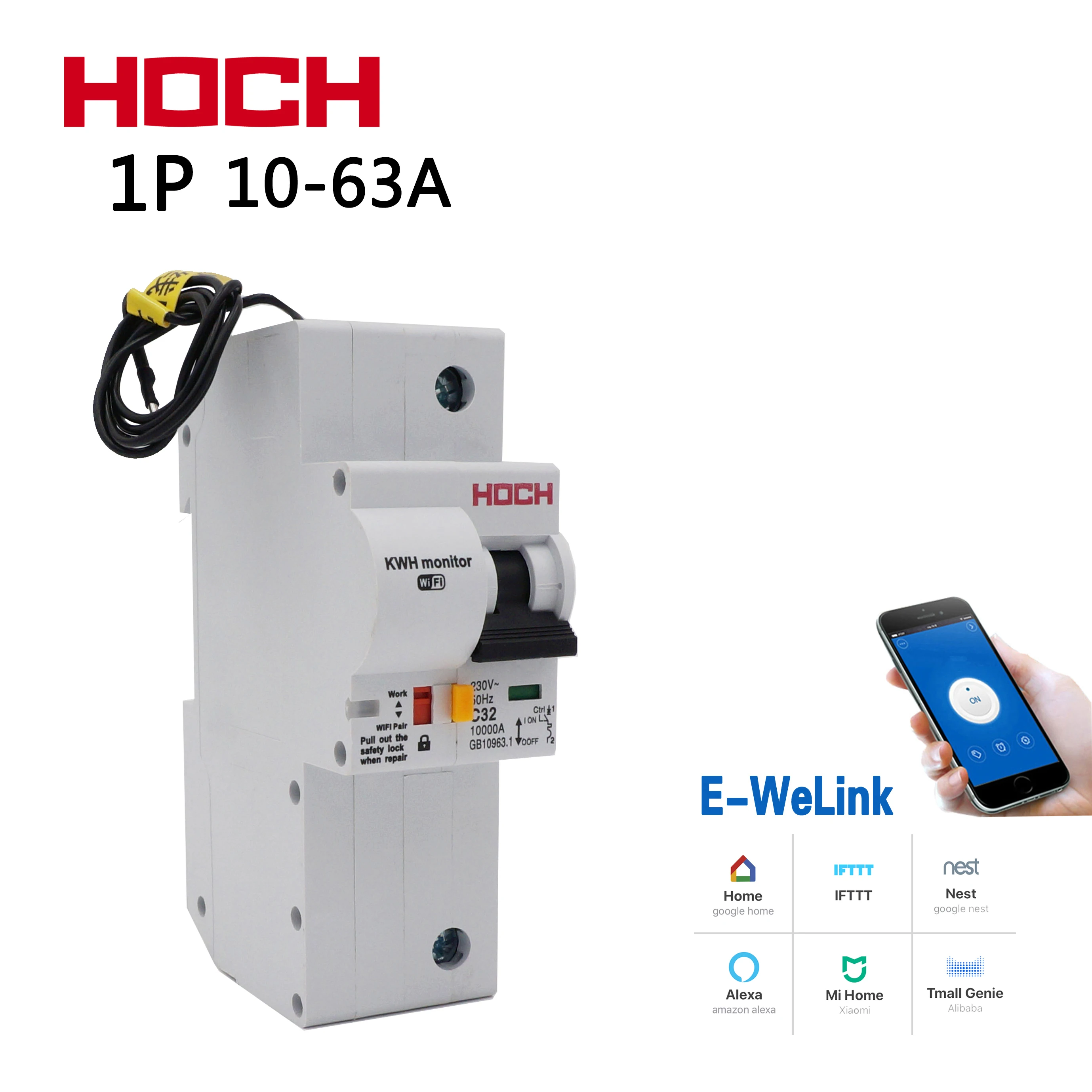 

HOCH 1P WIFI Circuit Breaker Energy Monitoring FACTORY timer Remote Control Ewelink Tuya app wireless smart intelligent Switch
