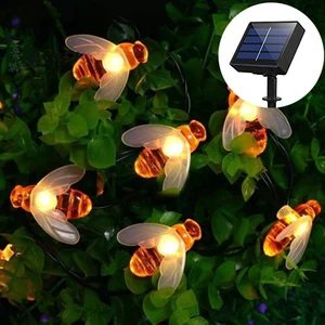 Уличная гирлянда с пчелами на солнечной батарее, садовый светильник, 5 м, 20 светодиодов, 8 режимов, Сказочная водонепроницаемая лента для двора, забора, свадебное украшение