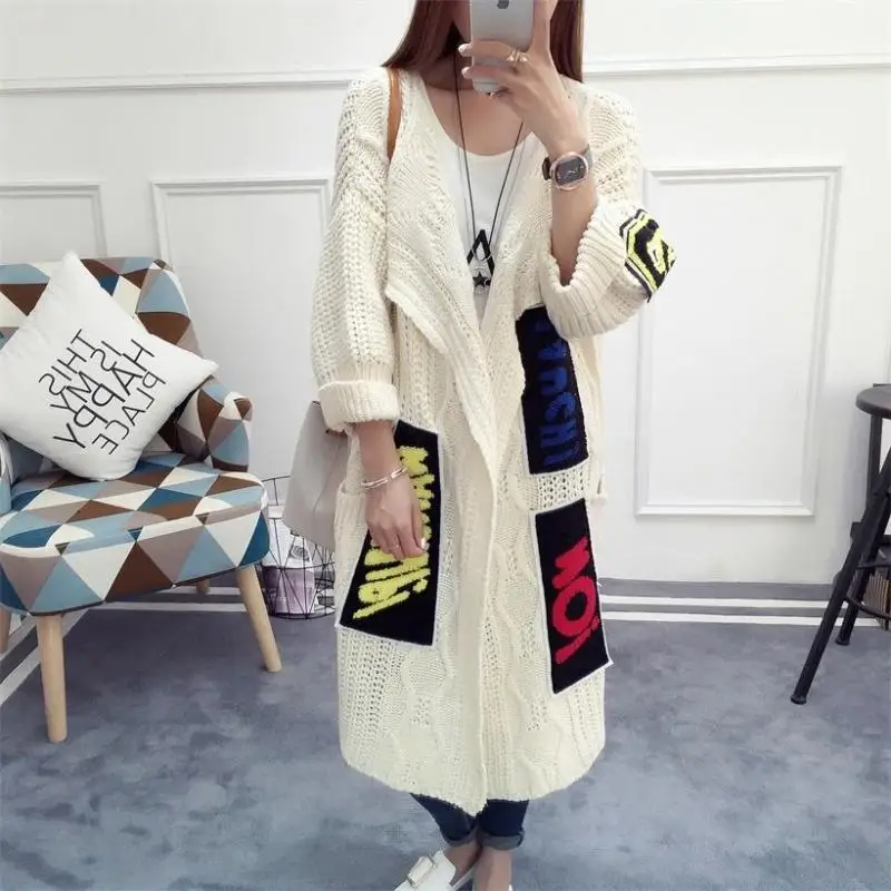 

2019 Winter New Style WOMEN'S Cardigan WOMEN'S Sweater Mid-length Loose And Plus-sized Thick Shawl Knitted Coat Open