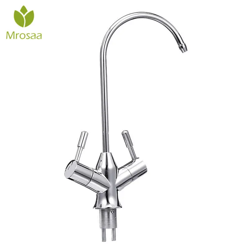 

Kitchen Faucets Reverse Osmosis Mixer Tap 360 Rotation Double Handle Swivel Spout Gooseneck Drinking Water Filter Faucet Chrome
