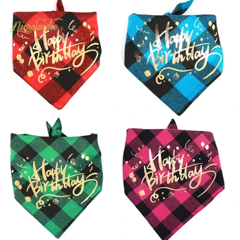 

NICROLANDEE Dog Birthday Bandanas Pet Washable Printed Plaid Scarf Adjustable Bibs Accessories for Large Medium Small Cat Pets