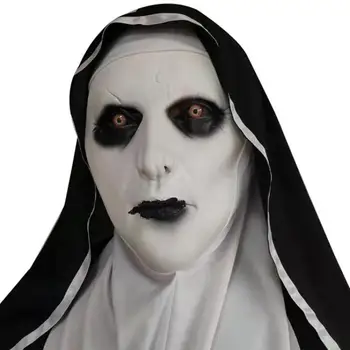 

Latex Halloween Horror Nun Mask Full Face Covered With Headscarf Adults Cosplay Prank Props Crucifix Terror Face Masks Mascara