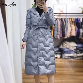 

Fitaylor Ultra Light 90% White Duck Down Women Long Parkas Winter Female Belt Slim Coat Hooded Windproof Fashion Jacket Outwear