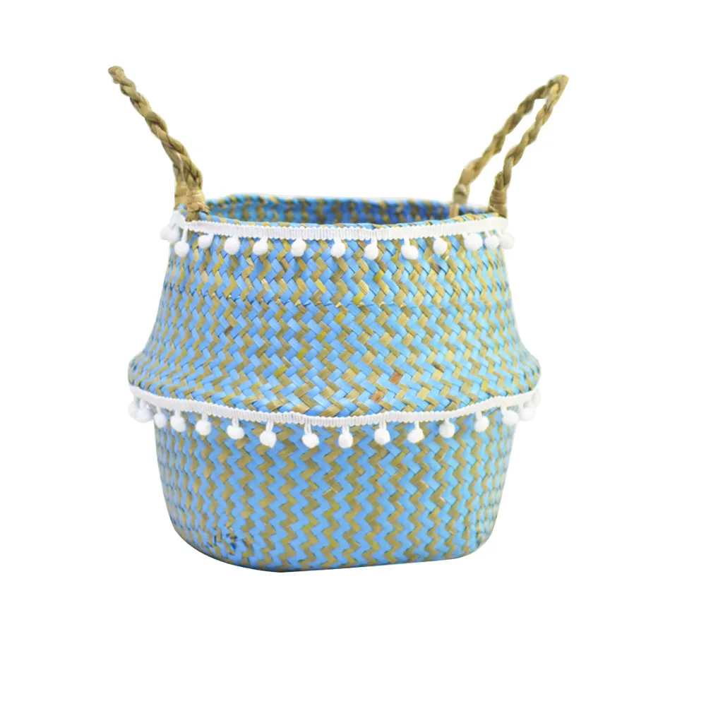 Грязная корзина плетеная корзина для водорослей складная корзина для хранения Декоративные Голубые ленточки с шариком для волос сад небольшой свежий