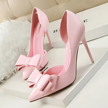 

Pumps 2010 PU Fashion show sweet bowknot high heels stiletto high heel shallow mouth pointed side hollow shoes Women