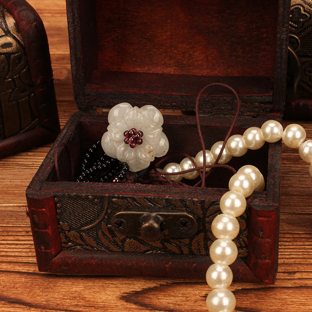Винтажная Ретро деревянная коробка с замком контейнер для хранения коробка безделушка ювелирный браслет жемчужное кольцо Деревянный чехол сундук-Органайзер