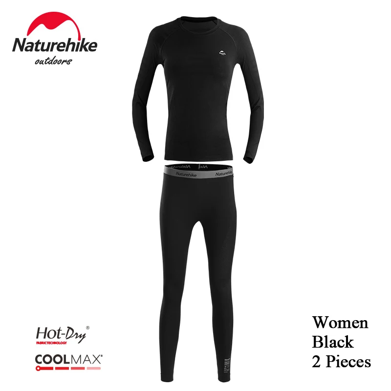 Naturehike теплое Coolmax нижнее белье трусики осень и зима быстросохнущее термобелье Спортивное нижнее белье унисекс впитывающие влагу для велосипедного спорта - Цвет: Women-Black-Set-2pcs